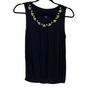LOFT Embellished Scoop Neck Tank Top Size XSP XS Petite Black